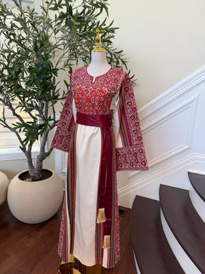 Cream Embroidery Tatreez Red Thobe