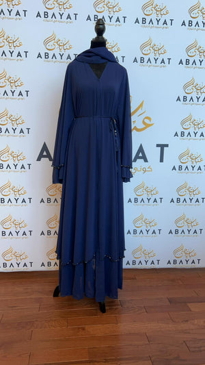 Blue Ruffled Stoned Abaya