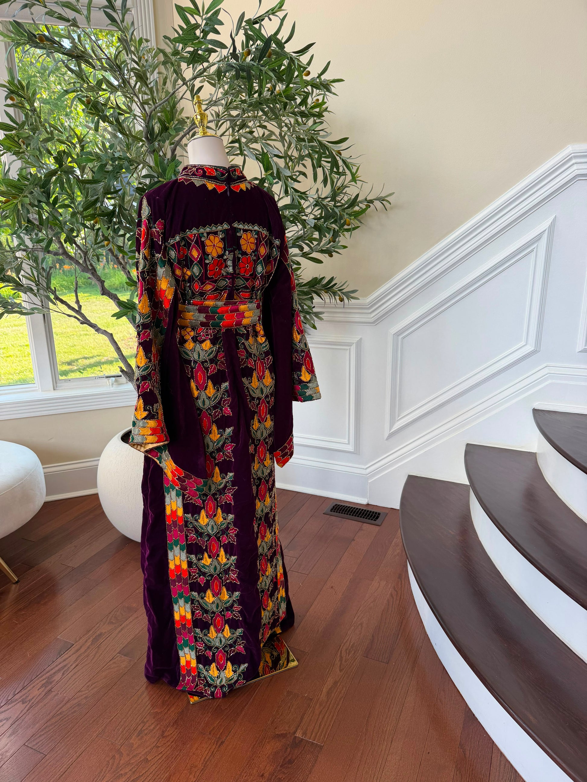 Burgundy Velvet Beaded Stone Thobe