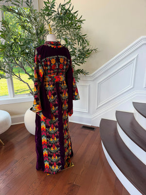 Burgundy Velvet Beaded Stone Thobe