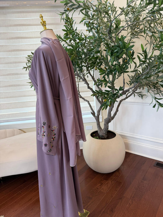 Lavender Rose Beaded Abaya