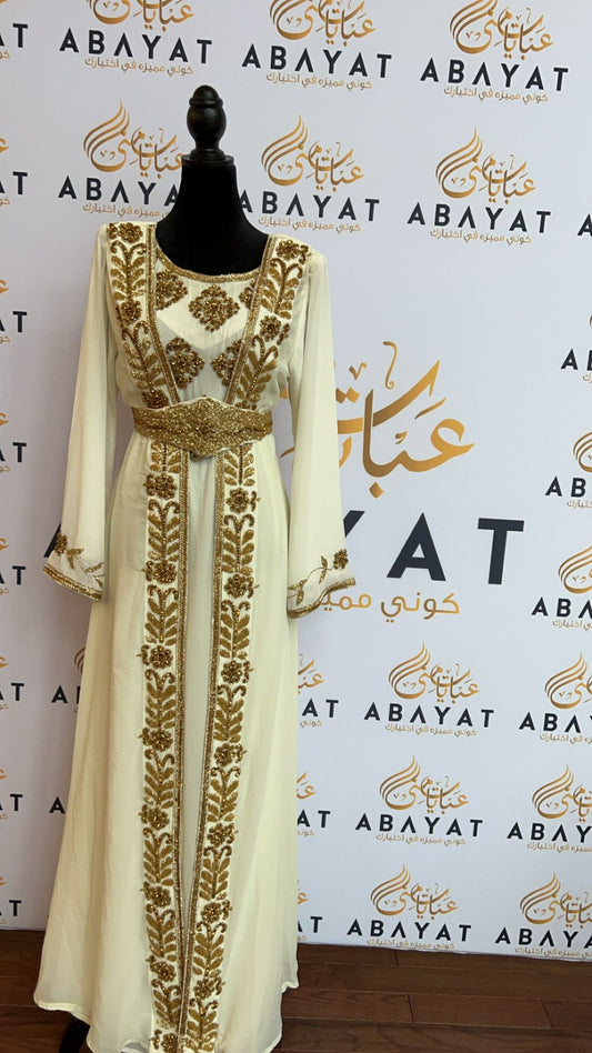 The White and Gold Floral Kuftan of Elegance #8097708