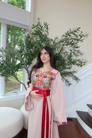 Cream Floral Embroidery Thobe