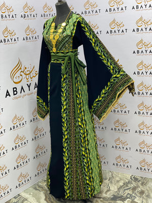 Emerald Green & Black Palestinian Embroidered Thobe