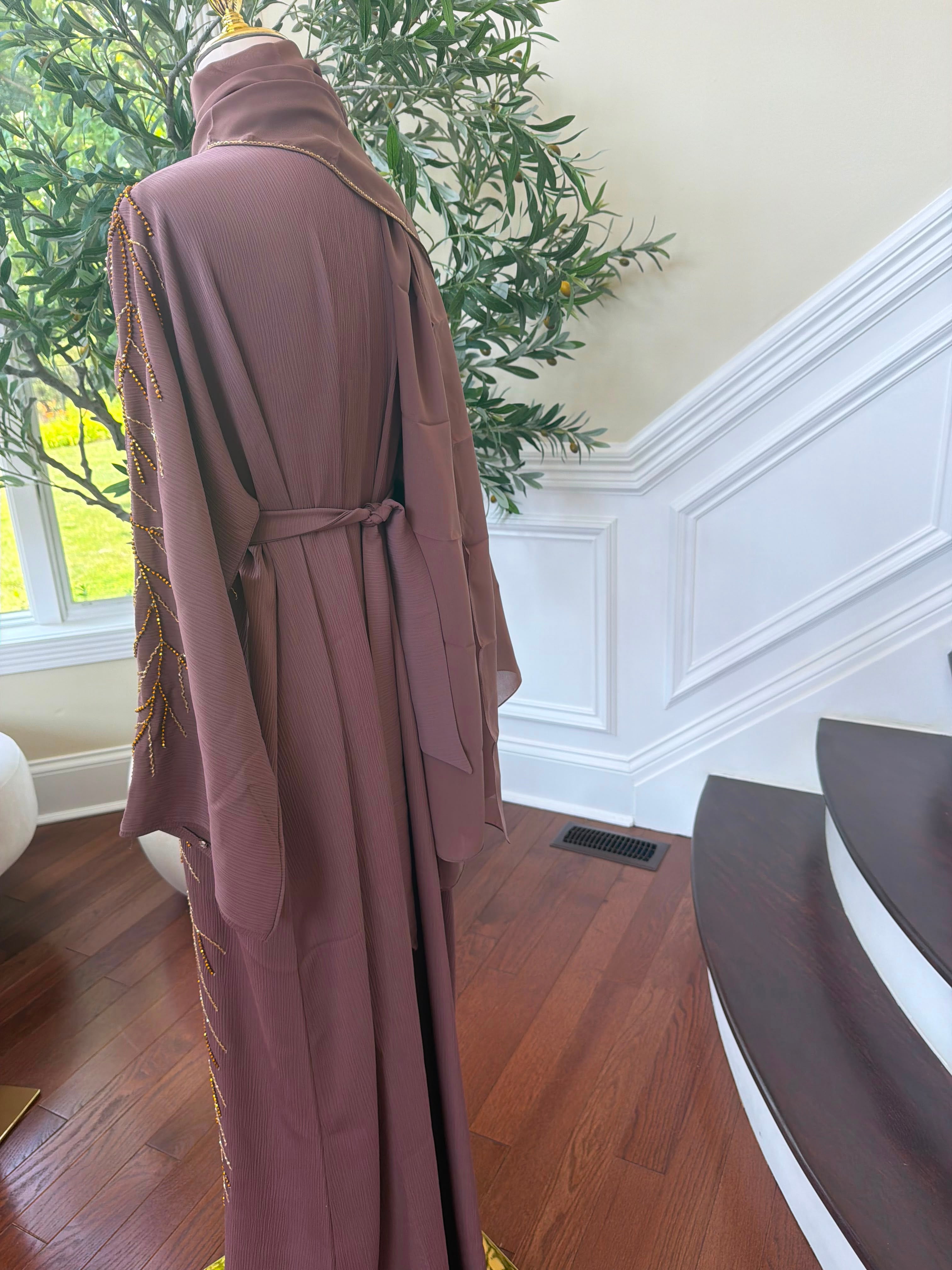 Muave Golden Beaded Abaya