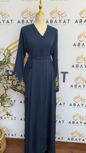 Elegant Navy Blue Abaya with Gold Beads