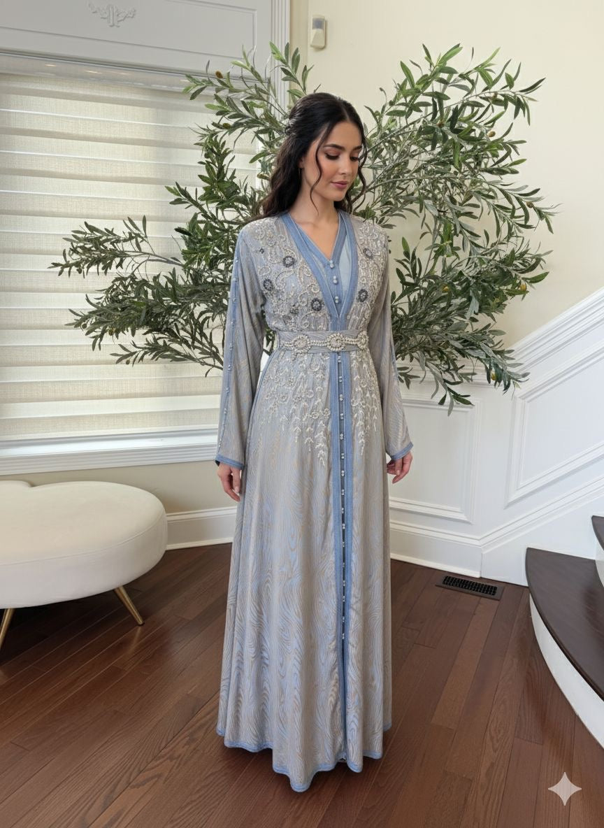 Baby Blue Breeze Luxury Floral Kuftan