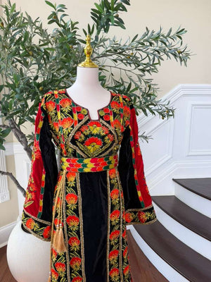 Velvet Black Embroidery Beaded Stone Thobe