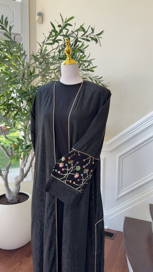 Midnight Bloom Abaya – Elegant with Embroidered Charm