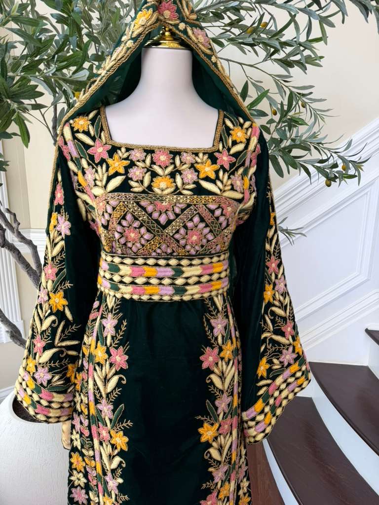 Velvet Green Embroidery Stone Beaded Thobe