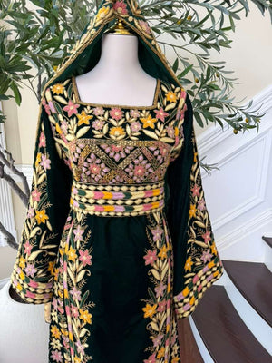 Velvet Green Embroidery Stone Beaded Thobe