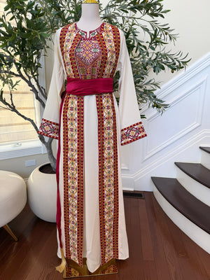 White Embroidery Tatreez Two Piece Thobe