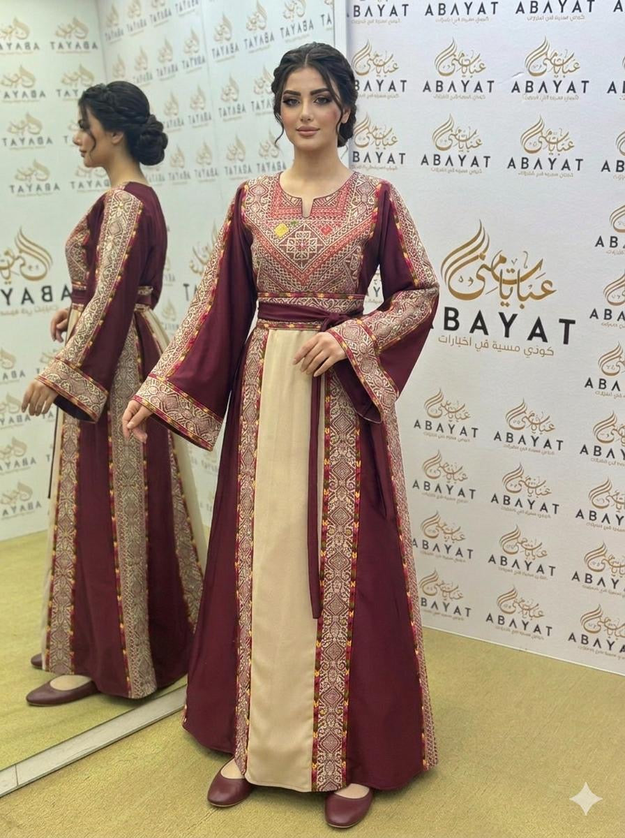 Burgundy Embroidery Embellished Tatreez Thobe