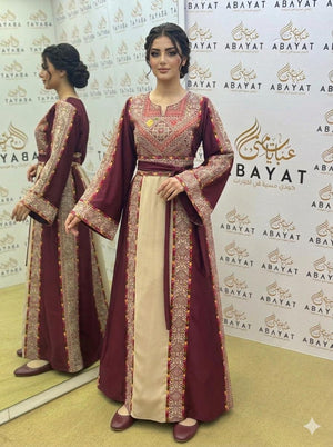 Burgundy Embroidery Embellished Tatreez Thobe