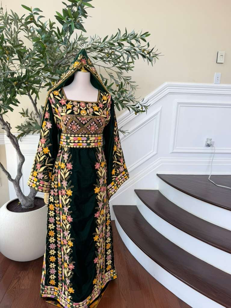 Velvet Green Embroidery Stone Beaded Thobe