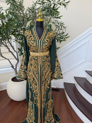 Golden Green Embroidery beaded Kuftan