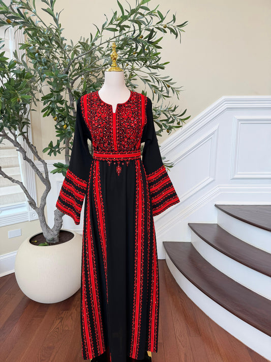 Black Embroidery Tatreez Red Heritage Thobe