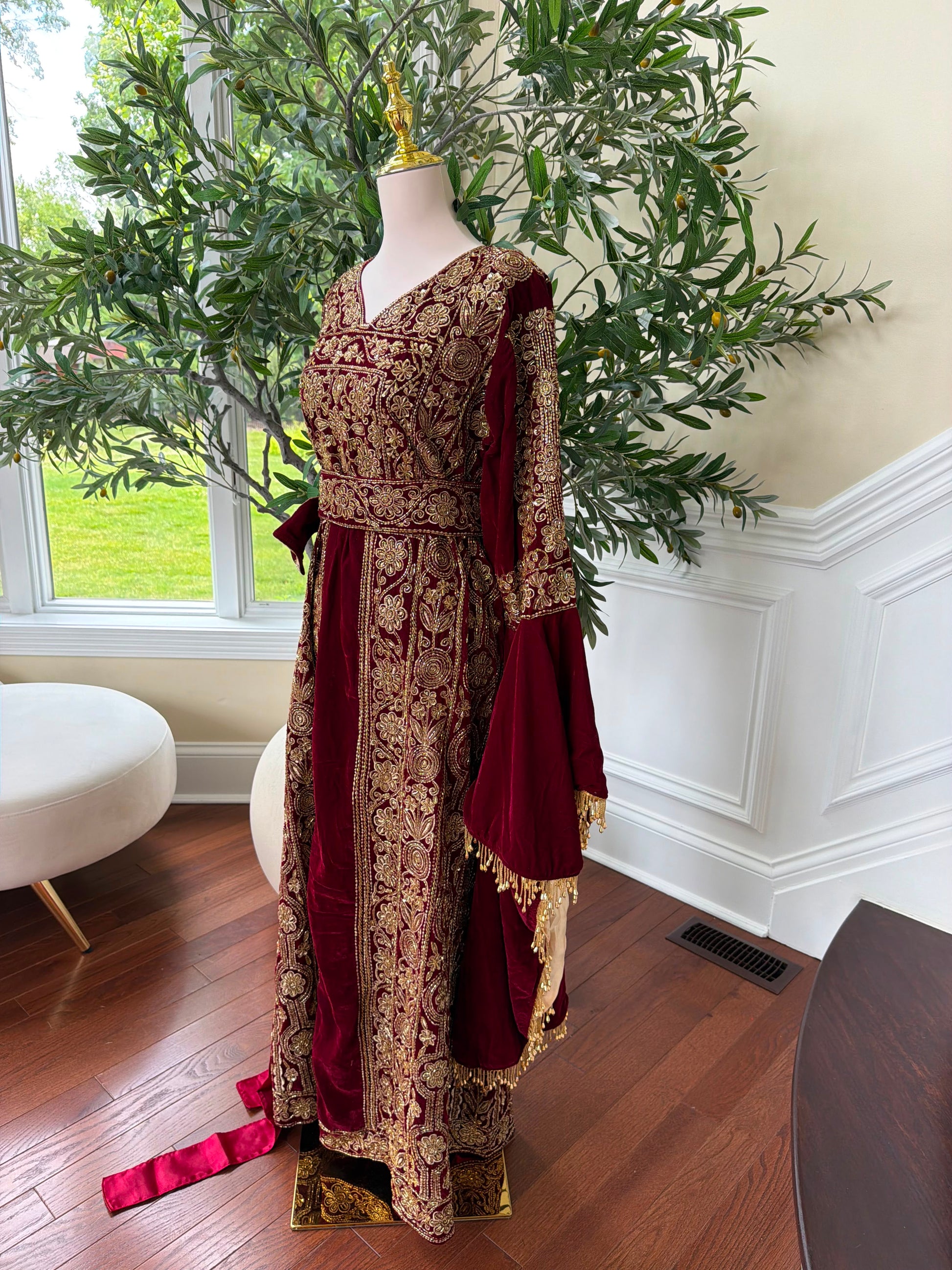 Velvet Red Beaded Elegance Thobe