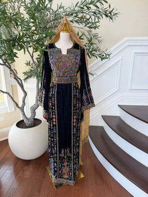 Navy Blue Beaded Elegance Stone Thobe