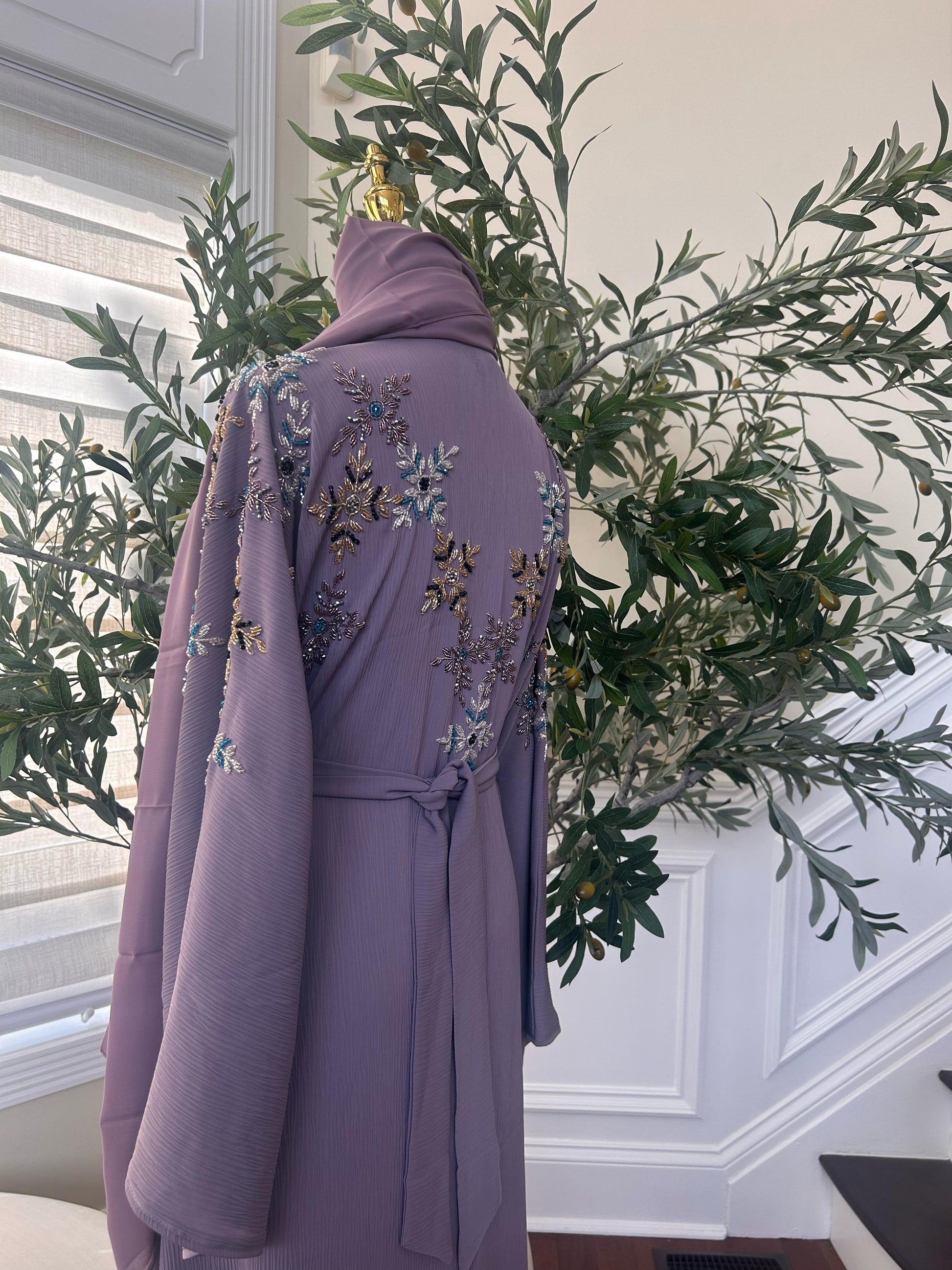 Lavender Beaded Floral Abaya
