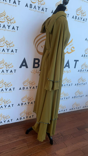 Green Open Ruffled Stone Abaya