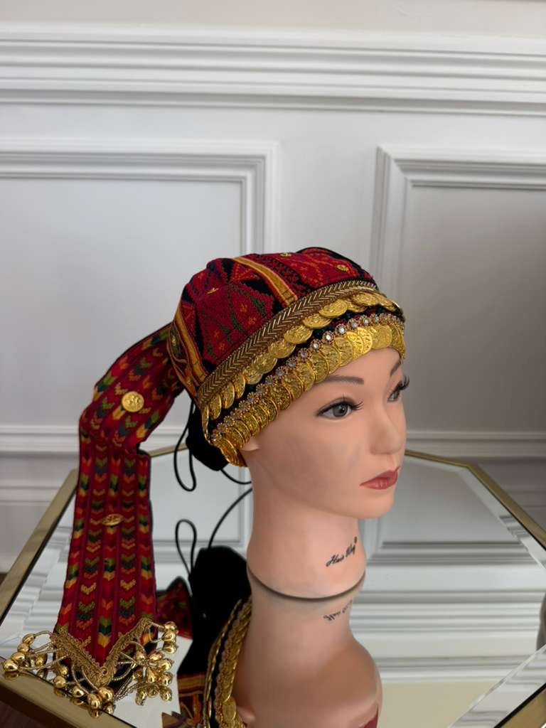 Red Tatreez Coin Head Piece Awka