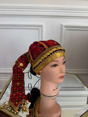 Red Tatreez Coin Head Piece Awka