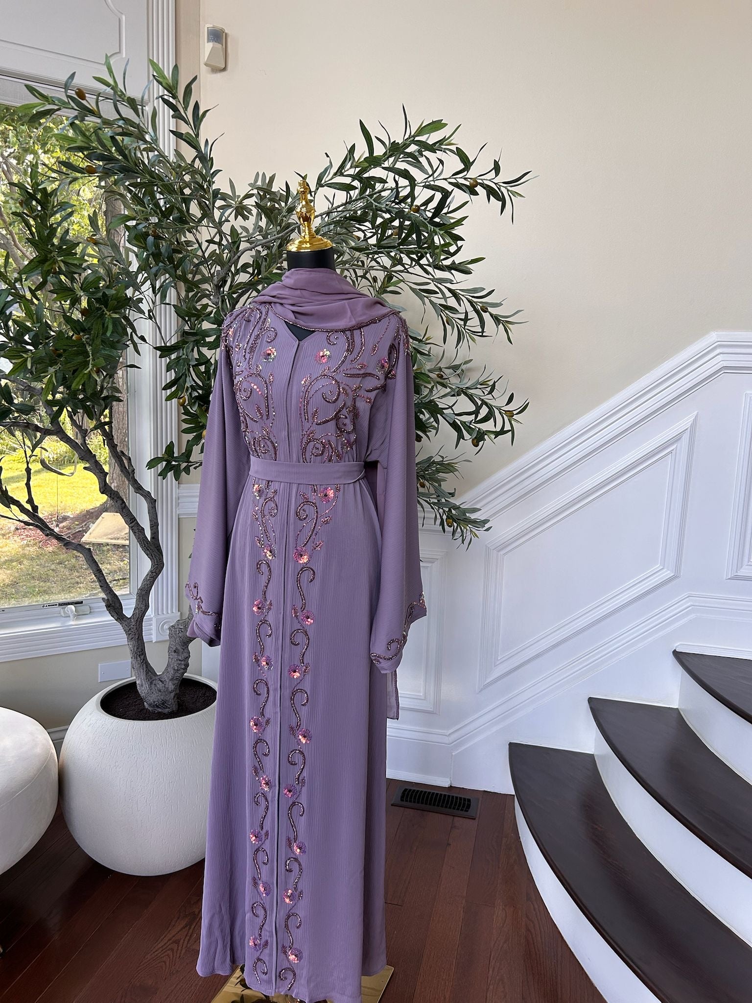 Purple Lavender Detail  Abaya