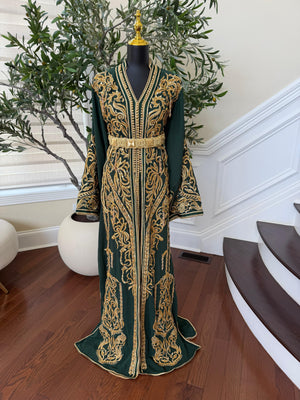 Golden Green Embroidery beaded Kuftan