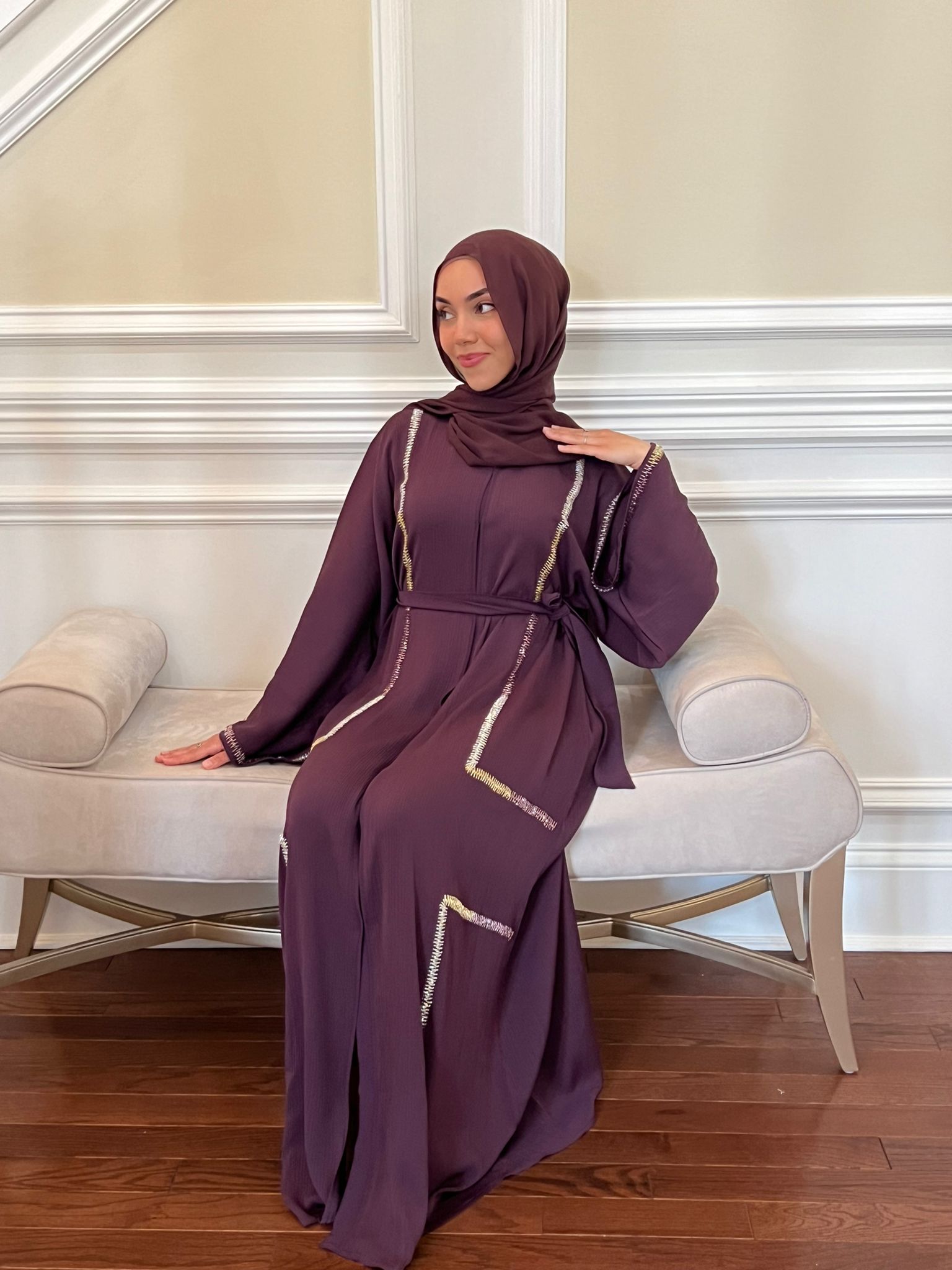 Elegant Purple Stone Handwork Abaya