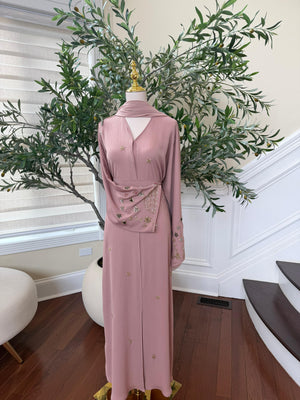 Rose Blush Floral Sleeve Beaded Abaya