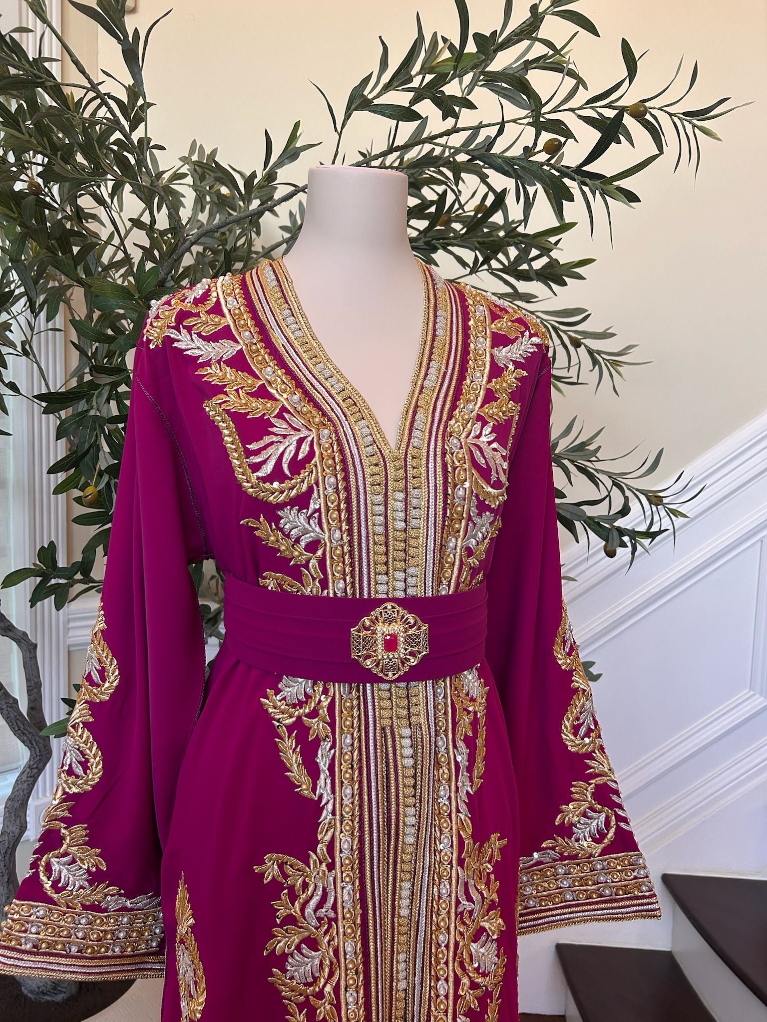 Hot Pink Golden Detail Kuftan