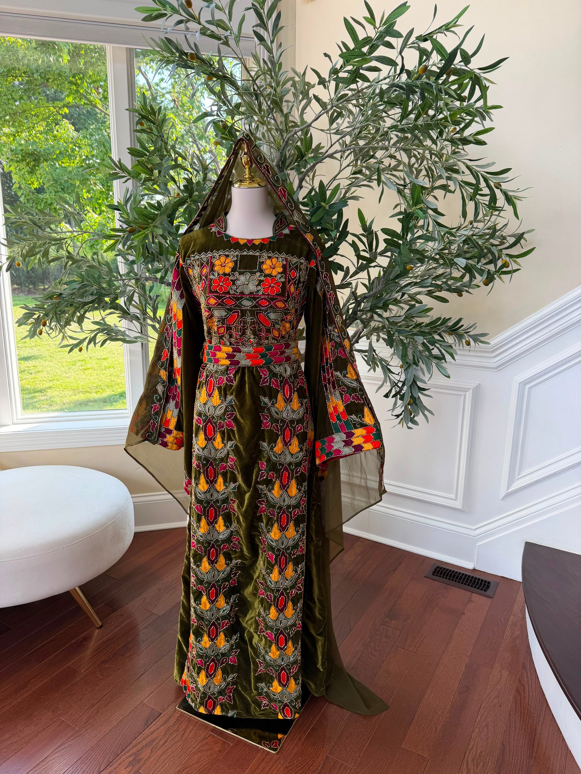 Olive Green Beaded Stone Thobe