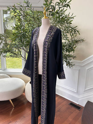 Navy Blue Tatreez Purple Elegance Cardigan Abaya