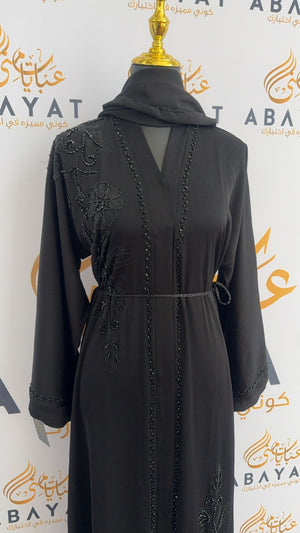 Floral Black Elegance Beaded Abaya