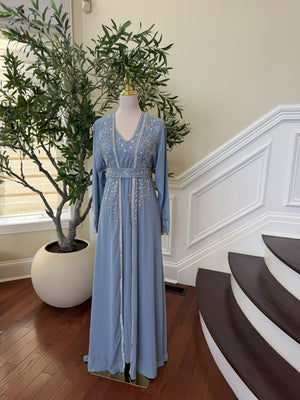 Baby Blue Beaded Two Piece Kuftan
