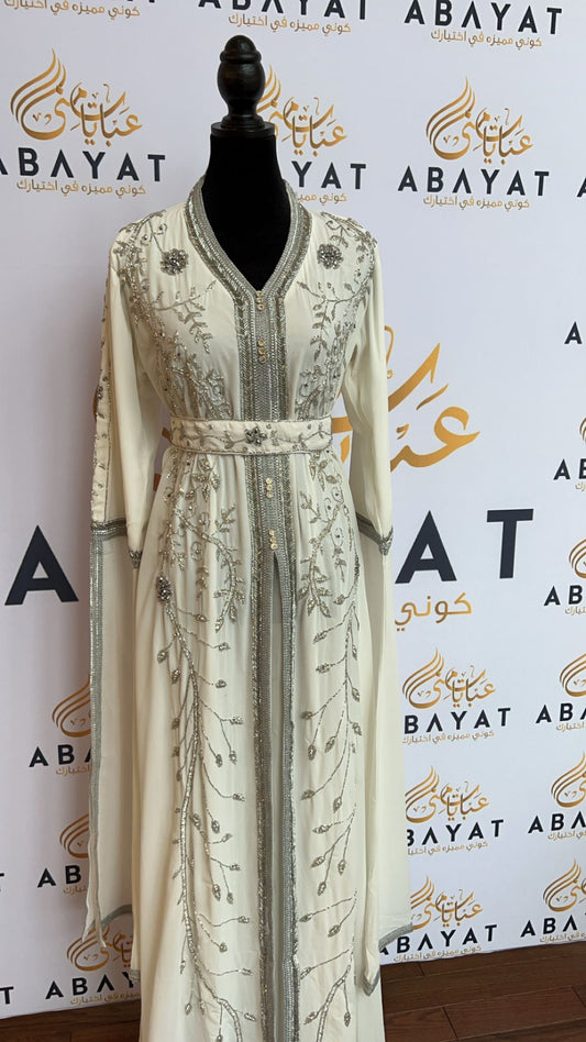 The Floral White and Silver Kuftan #8097711