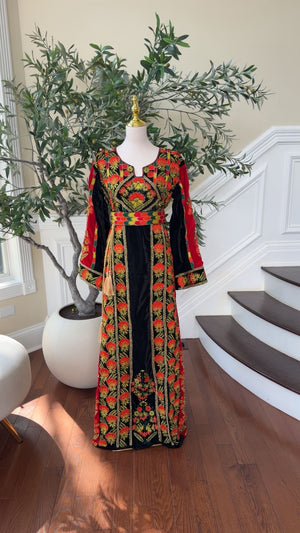 Velvet Black Embroidery Beaded Stone Thobe