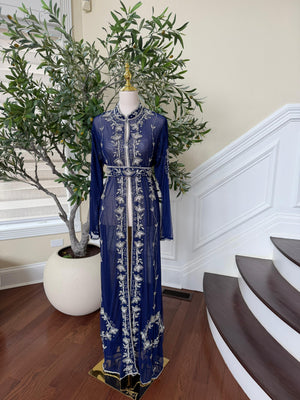 Navy Blue Silver Stone Cardigan Abaya