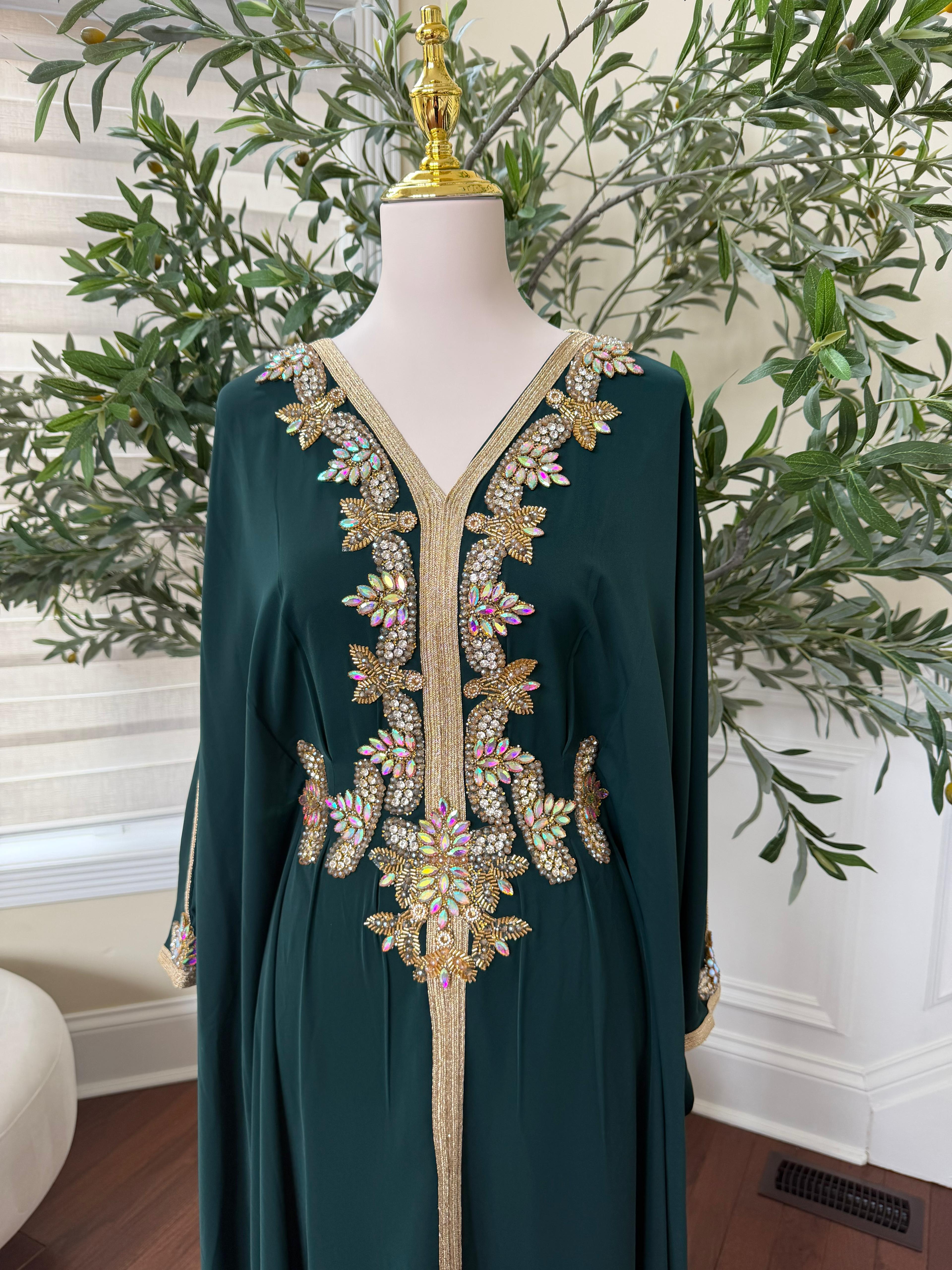 Emerald Butterfly Royale Beaded Abaya