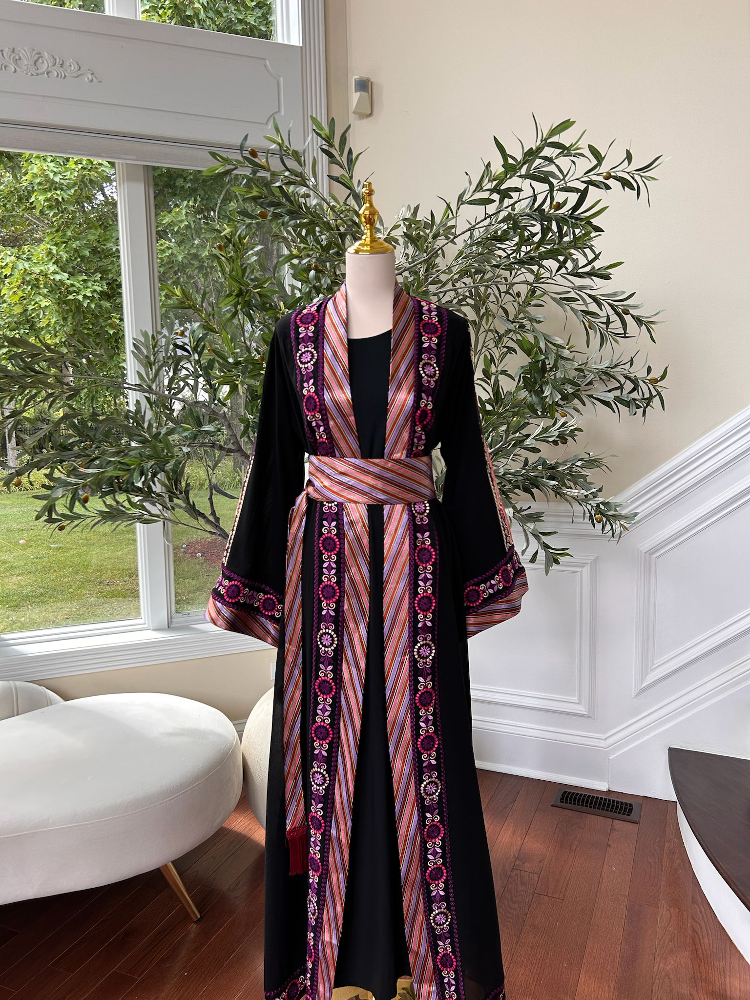 Black Embroidery Tatreez Purple Thobe