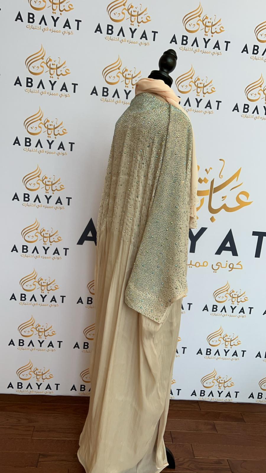 Elegant Beige Sparkled Abaya Set with Coordinating Hijab#8097628