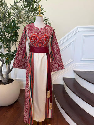 Cream Embroidery Tatreez Red Thobe