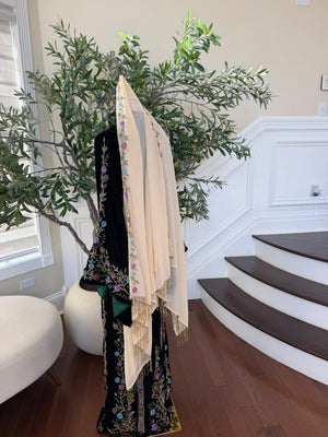 Elegant Black Velvet Thobe with Multicolor Floral Embroidery(scarf not included)
