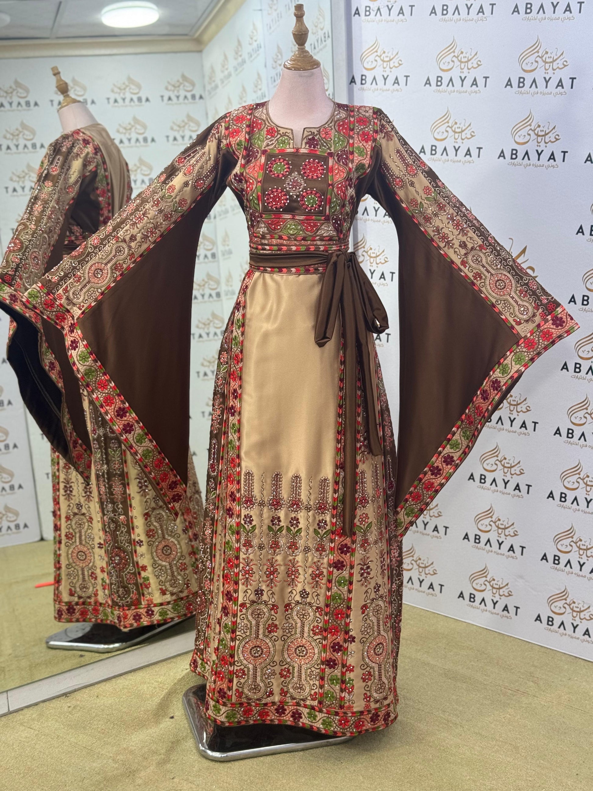 Desert Rose Palestinian Thobe – Beige & Chocolate Brown
