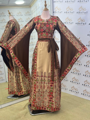 Desert Rose Palestinian Thobe – Beige & Chocolate Brown