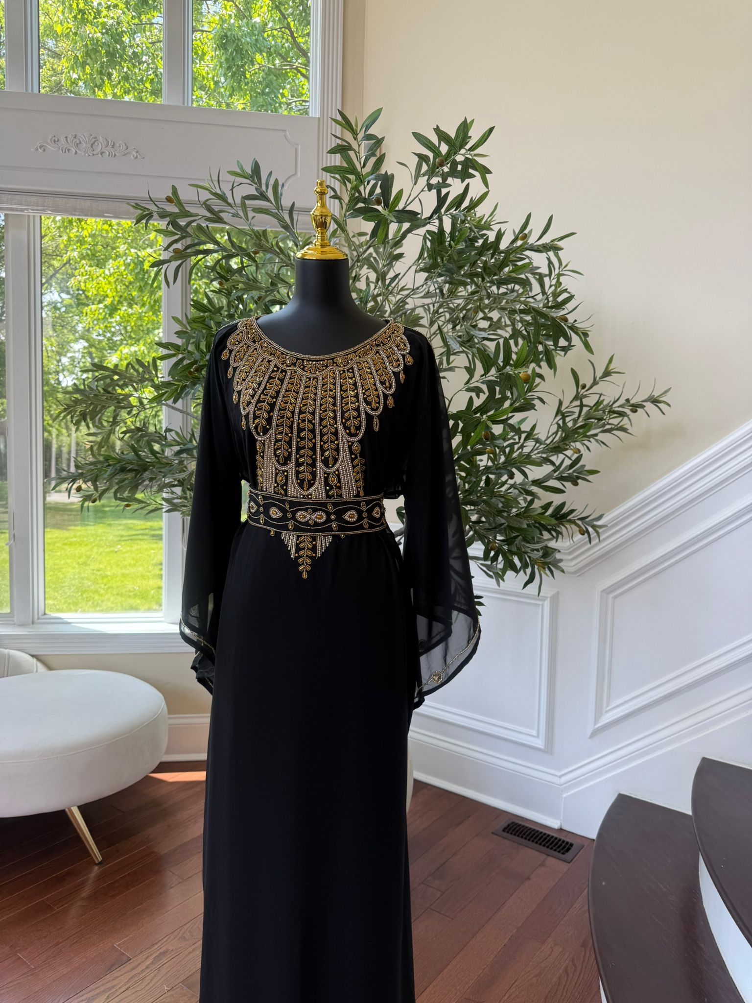 Black Beaded Kuftan Maxi Dress