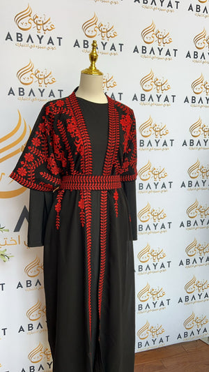 Red Tatreez Two Piece Abaya