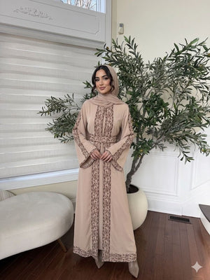 Tan Elegance Brown Tatreez Thobe