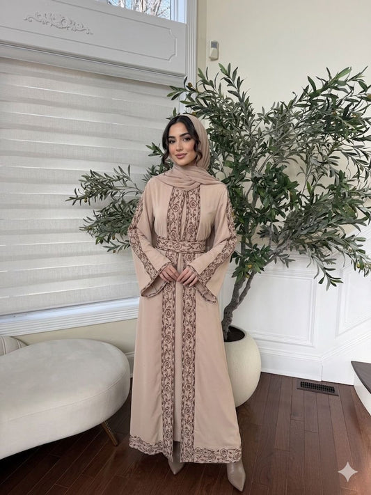 Tan Elegance Brown Tatreez Thobe